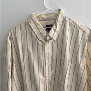 GAP Cream and Blue Casual Button Down Shirt